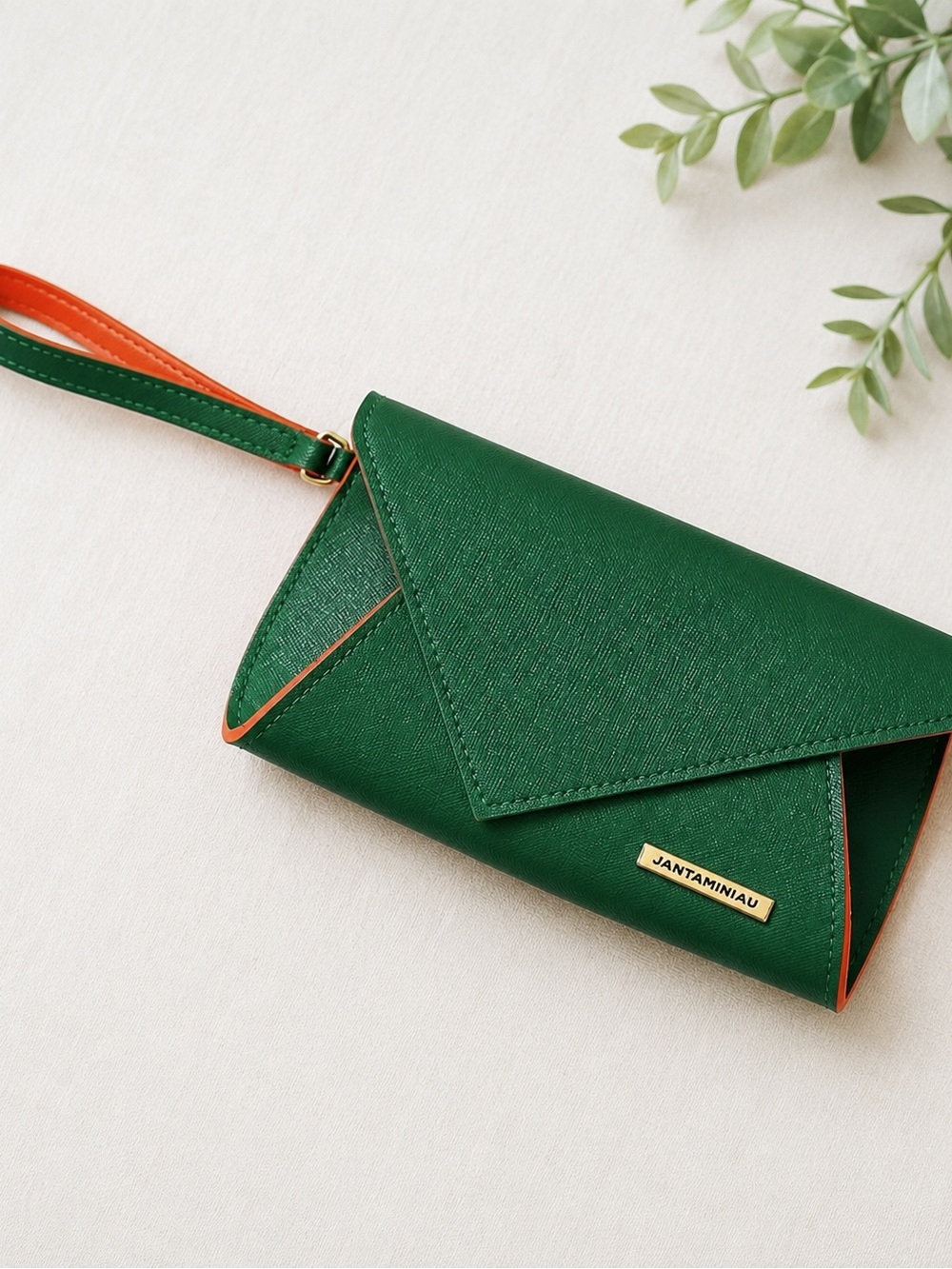 Jantaminiau Green Envelope Wristlet Clutch KLM Dutch Designer Colorblock